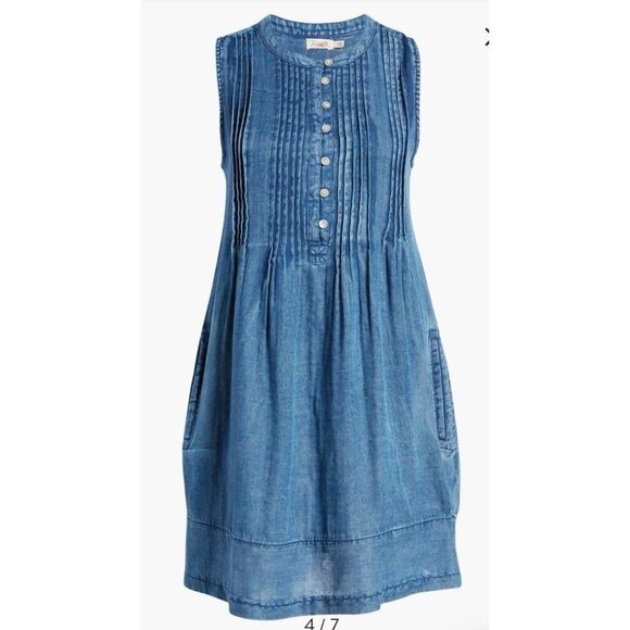 Faherty Isha Sleeveless Organic Cotton Dress Navy Size Ex Small Sleeveless NWT - Picture 4 of 16